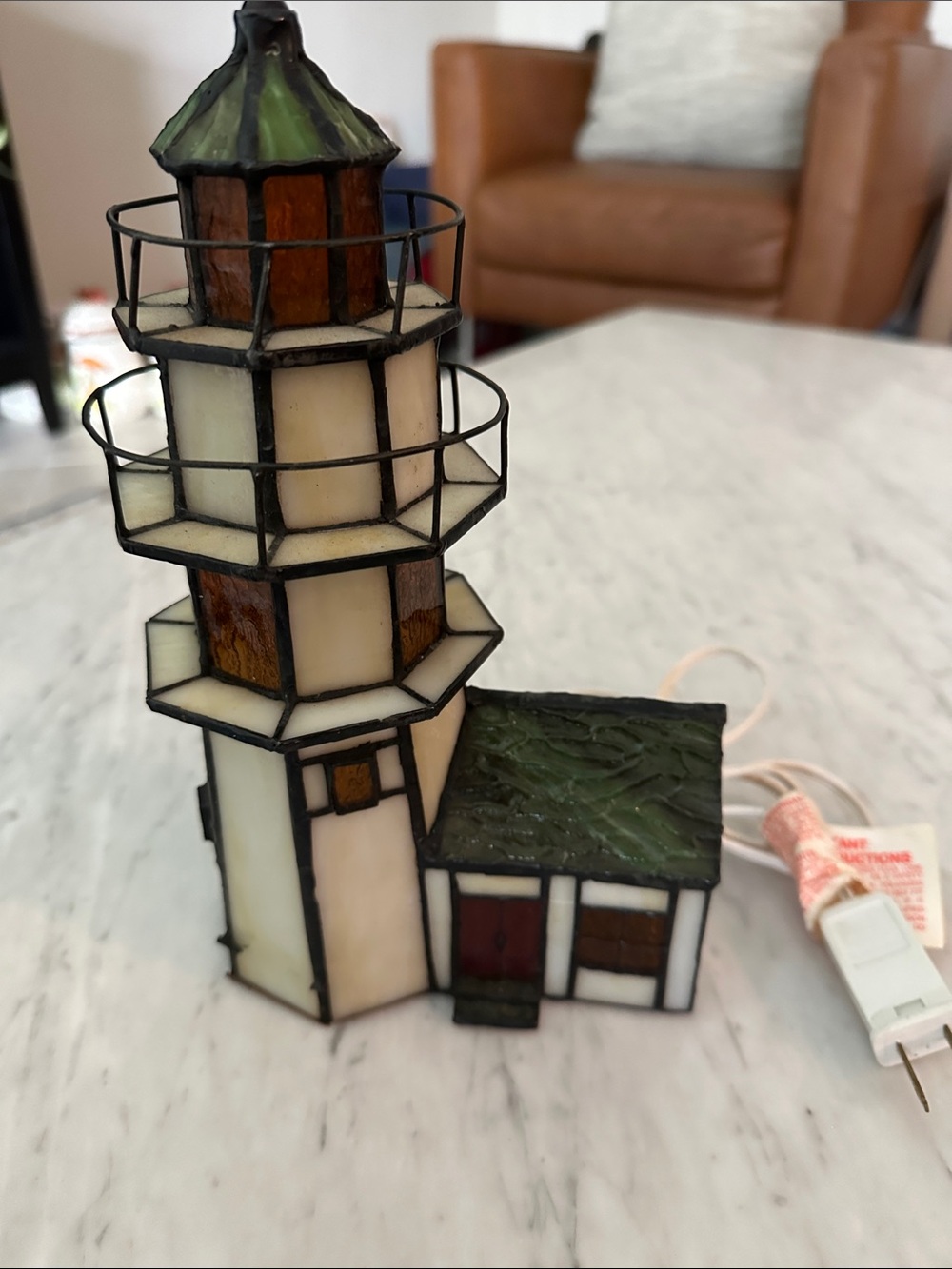 Stained Glass Lighthouse Vintage